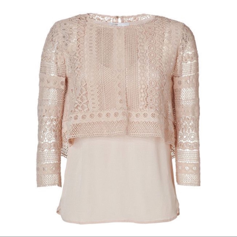 Maje Blush Pink Overlay Lace Blouse